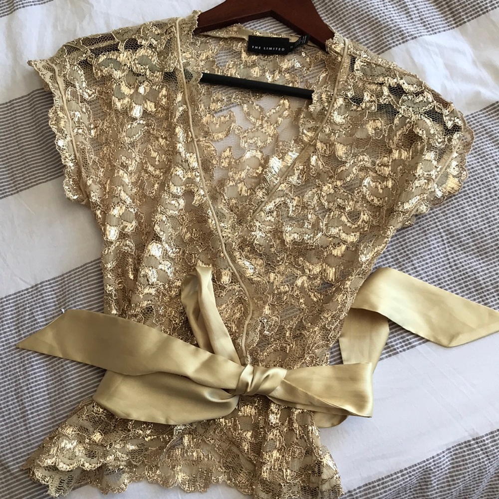 Gold lace wrap top